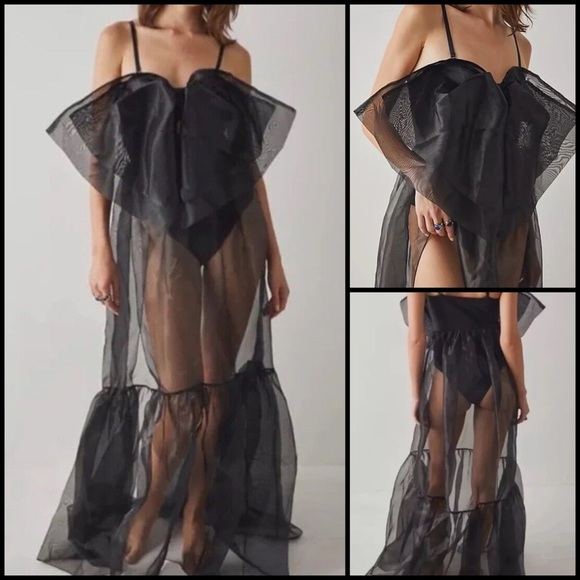 Free People Intimately Someone Say Bows Bodysuit Sheer Goth Coquette Dress  S - Picture 1 of 13